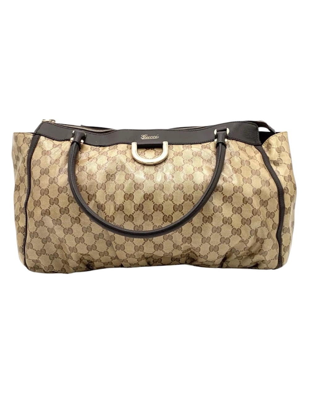 Gucci Beige GG Supreme Coated Canvas Tote with Brown Leather Trim